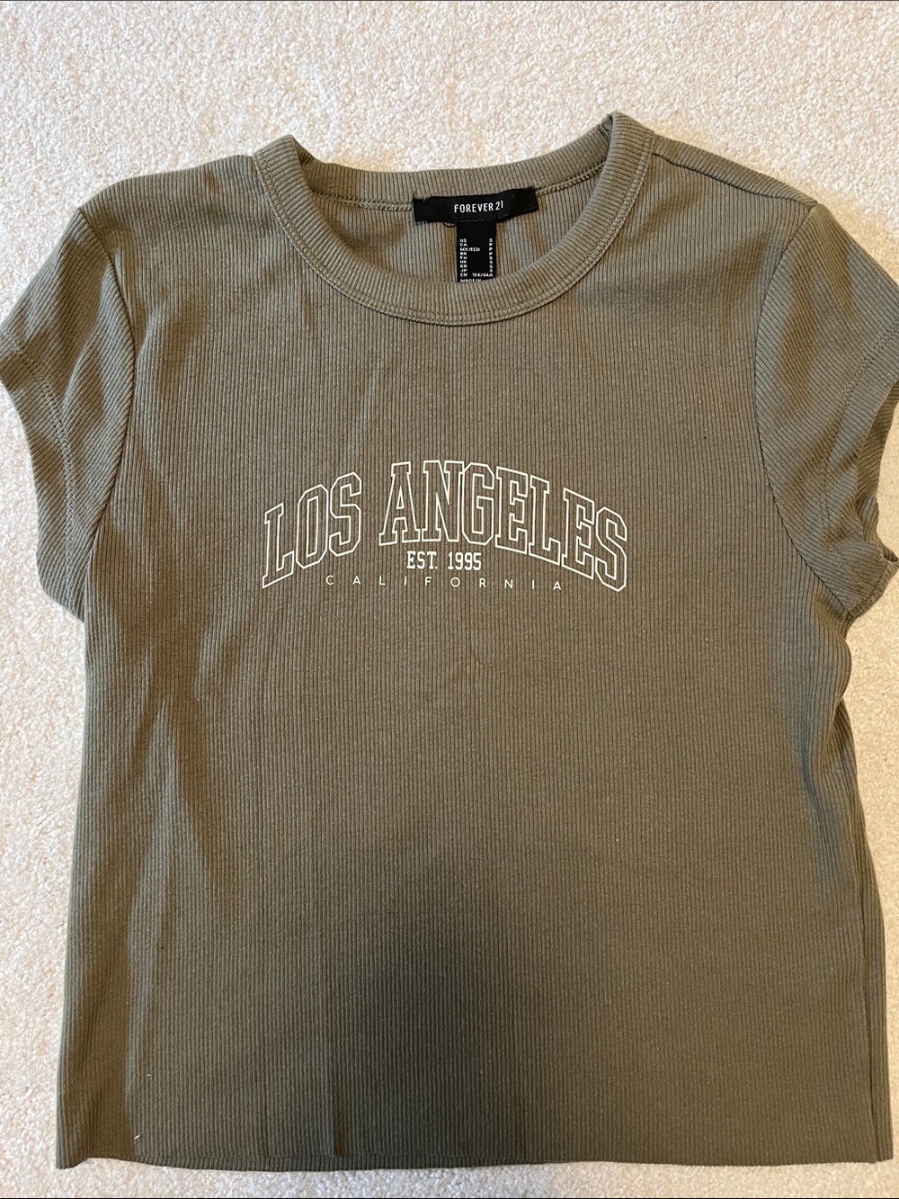 Forever 21 Olive Green 'Los Angeles' Ribbed Short Sleeve Tee